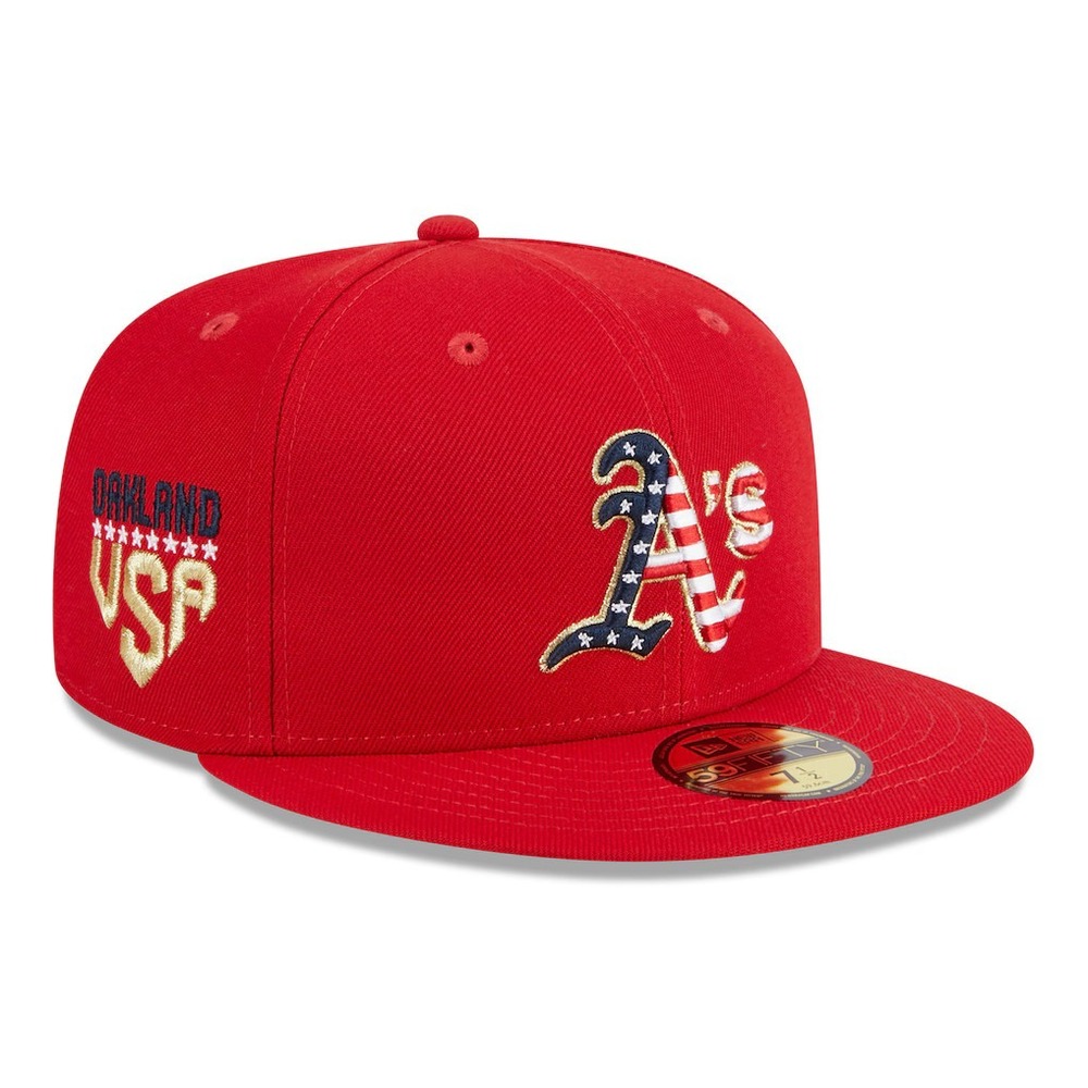 New Era Oakland Athletics 59FIFTY Fourth of July USA Red Fitted Hat Size 7 3/8
